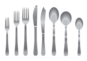 Vector illustration of a silver cutlery set, flat design (fork, knife, spoon)
