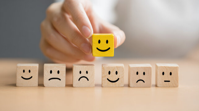 customer satisfaction concept.Customer service evaluation and satisfaction survey.happy face received five stars.