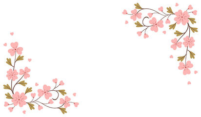 Pastel pink blossom floral corner frame border isolated on transparent background for use invitation, backdrop or wallpaper © sanpls