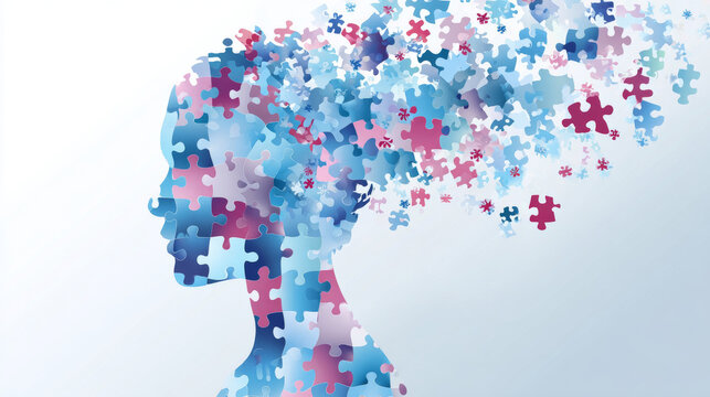 Psychological therapy and treatment. mental health.
illustration of human silhouette puzzle. World mental health concept.alzheimer,memory loss,diseases concept.