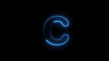 Glowing blue neon letter C logo design on black background futuristic lighting