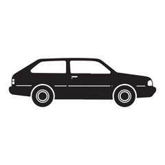 Fototapeta premium Black silhouette of a car with white accents on a white background simple vehicle illustration