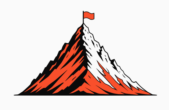Mountain peak with red flag on top