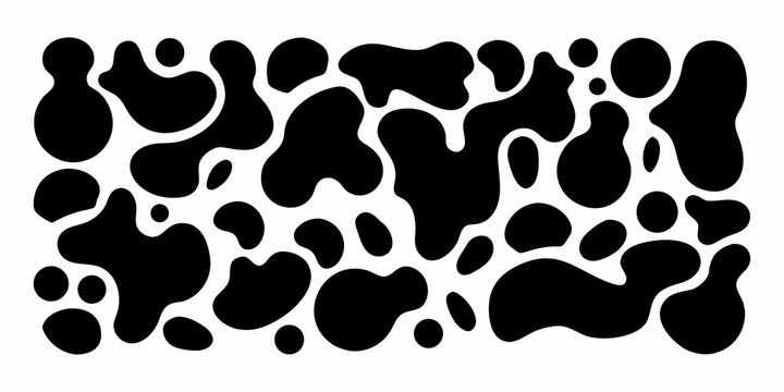Abstract black and white pattern resembling cow spots on a white background