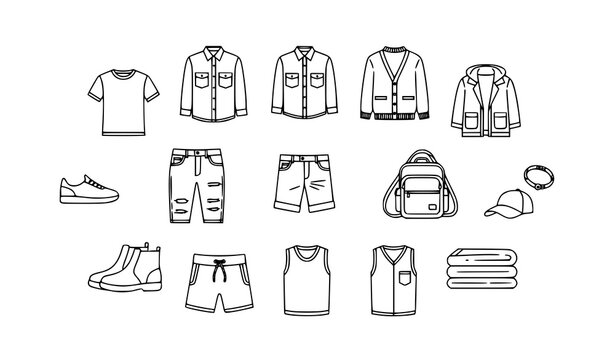 Casual Menswear Outline Vector Icons Editable Stroke Clothing Symbol Pack