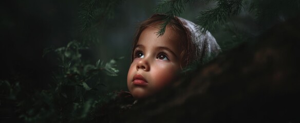 Fototapeta premium kid cozy under big limbs lost in her tale