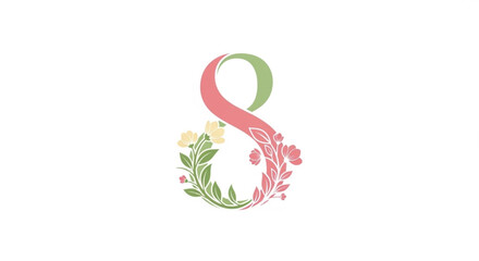 Fototapeta premium Floral letter s decoration with pink and green leaves and flowers on white background