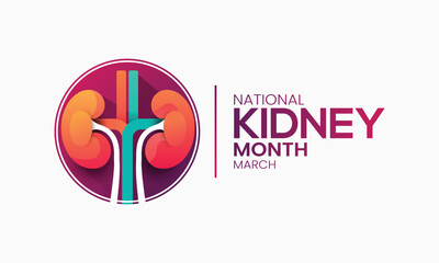 Obraz premium National Kidney month observed annually in March to raise awareness about kidney disease. Vector illustration.