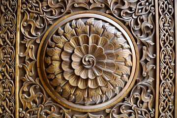 Traditional Artisan Wood Carving Texture with Elegant Floral Ornaments