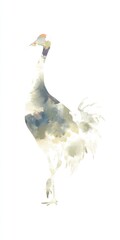 Fototapeta premium Artistic illustration of a long-necked bird silhouette with a watercolor effect inside, standing on one leg