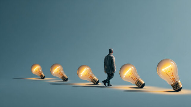 Burning light bulbs innovation idea concept.changing path. Thinking different, Business leader, personality development idea concept.