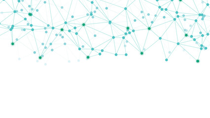 Obraz premium Abstract network connection structure with glowing green and cyan nodes and lines forming a digital web border at the top with vector illustration