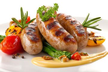 Grilled Salmon Steak with Fresh Vegetables on White Plate &ndash; Healthy Seafood Meal