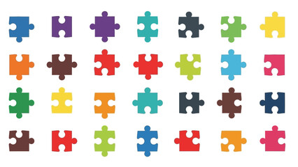 Naklejka premium Colorful puzzle pieces arranged in a grid showcasing variety of colors and shapes