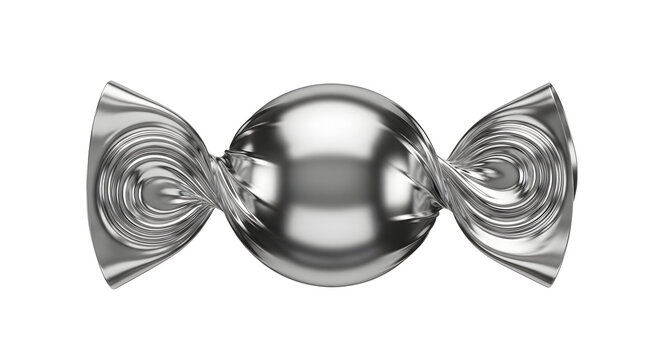 Reflective silver candy wrapper with twisted ends metallic