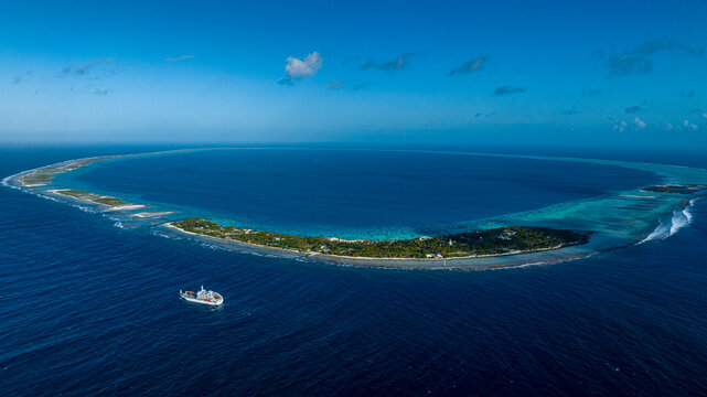 Aerial panorama of Hikueru atoll in Tuamotu archipelago French Polynesia