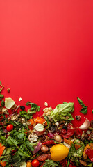 food waste generated from a household - the need for composting practices to reduce organic waste in landfills vertical - red background