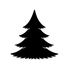 Obraz premium Silhouette of a Christmas Tree, Simple Black Pine Tree Icon, Isolated on White Background