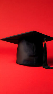 Student loan application adorned with a graduation cap - heavy burden of student debt on higher education pursuits vertical - red background