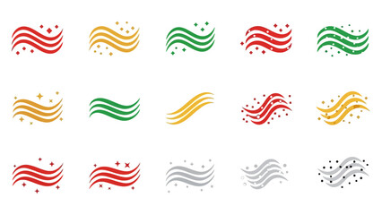 A Collection of Abstract Wavy Lines and Sparkle Elements in Red Gold Green Silver and Black