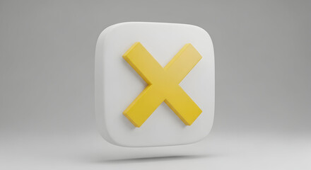 Fototapeta premium Yellow X symbol on a rounded white square button 3 D render