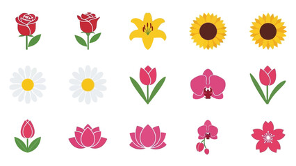 A Collection of Beautiful and Diverse Floral Icons in Flat Design Style