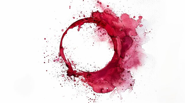 Wine stain red watercolor glass mark ring circle isolated drink background drop white alcohol.	
