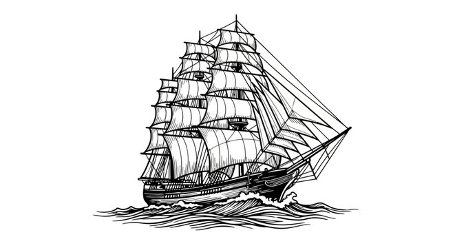 Vintage sailing ship illustration on white background nautical concept