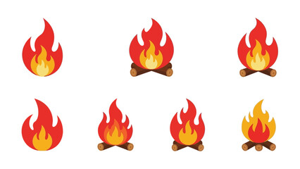 A Collection of Stylized Flat Design Campfire and Flame Icons