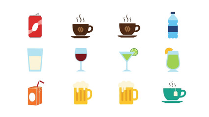 A vibrant collection of diverse beverage icons suitable for various design needs