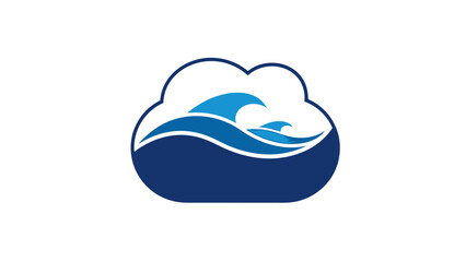 Abstract blue ocean waves within a cloud shape logo design concept