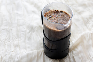 Close-Up of Brewing Coffee with French Press