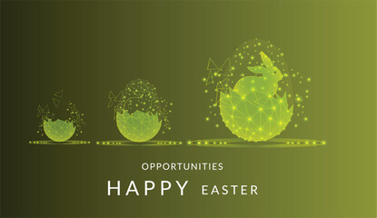 Happy Easter technology greeting card - digital Easter eggs and text Growth, Opportunities, New Beginnings - dark blue vector background © sariful
