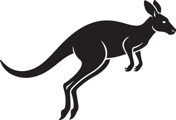 Fototapeta premium Black silhouette of a kangaroo jumping, isolated on white background