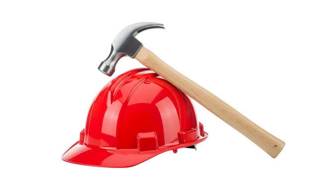 Labor safety essentials hard hat and hammer for construction workers