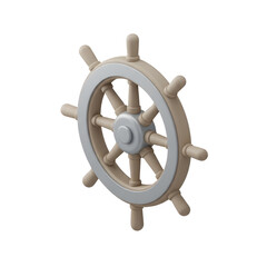 Obraz premium 3D model of a ship's steering wheel, isolated on a white background, symbolizing control and direction in maritime adventures and navigation