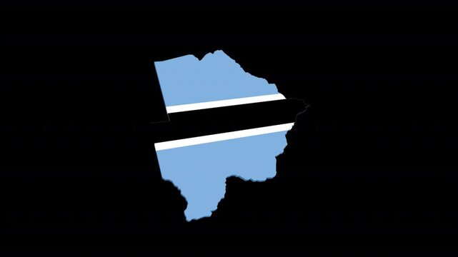 Botswana Map Animation Filled with National Flag, Alpha Channel Included