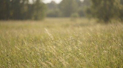 Green field of tall grass in summer. Natural outdoor landscape background for farm, agriculture, ecology, nature concept.