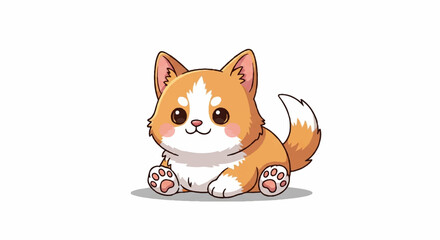 Obraz premium Cute orange and white cartoon puppy dog sitting on ground with big eyes and floppy ears on white background