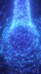 Blue particle vortex forming a glowing vertical funnel, abstract energy portal and digital motion background