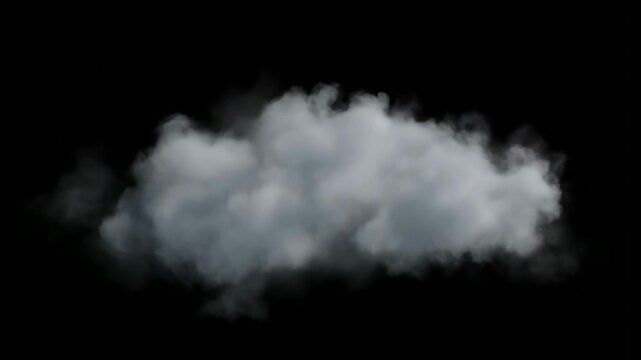 Realistic rendering of a solitary cumulus cloud formation against a stark black background.