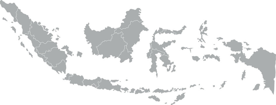 Indonesia grey Silhouette Map Vector with Provincial Borders Isolated on White Background Design Template