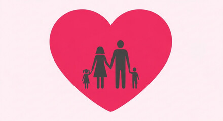 Heart shaped symbol with family silhouettes representing love and togetherness