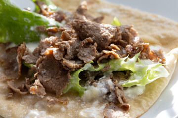 Close-Up of Gyros Meat Wrap Traditional Turkish and Greek Style