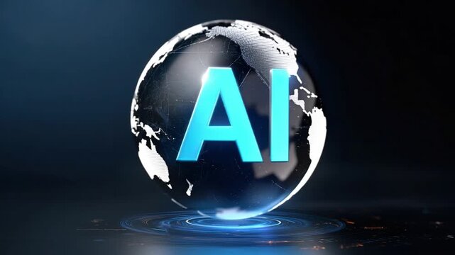 AI on the World Stage: The global impact of AI is visualized through a glowing globe, highlighting the fusion of technology and the world. Emphasizing the significance of AI and its global presence.