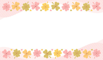 Pastel pink and yellow clover leaf border design for spring stationary, letter head, notes or scrap booking