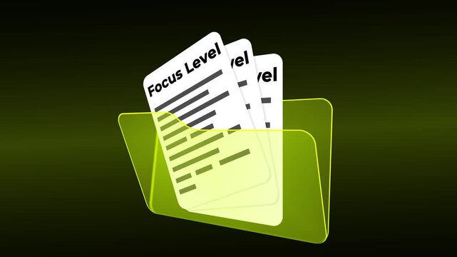 Focus Level Medical Research Folder, Attention Regulation Assessment Patient Records and Clinical Evaluation Documentation in Green Folder