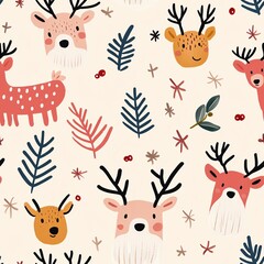 Naklejka premium Hand-painted boho Christmas animals, exuding traditional holiday warmth, boho christmas animals, christmas hand-painted