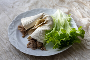Close-Up of Gyros Meat Wrap Traditional Turkish and Greek Style