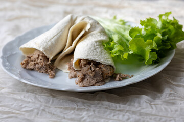 Close-Up of Gyros Meat Wrap Traditional Turkish and Greek Style